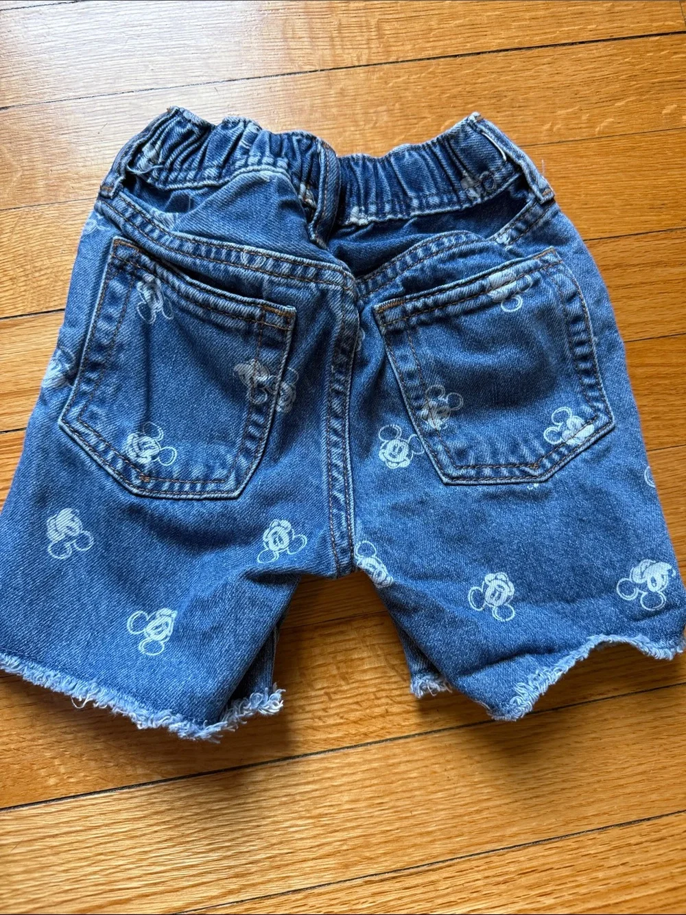 Kids Denim Shorts with Mickey Mouse Print - Blue